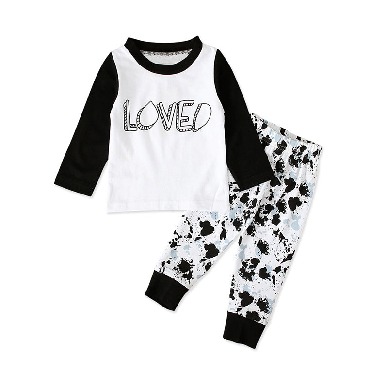 2 Pieces Kid Boy Love Colorblock Top Matching Printed Pants Set  Wholesale 44003357