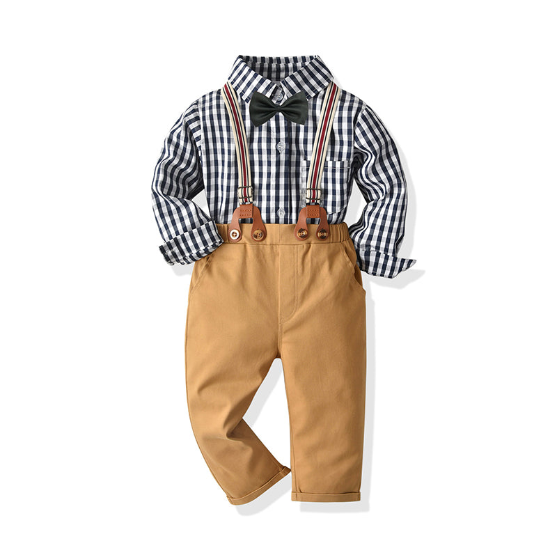 2 Pieces Set Baby Kid Boys Dressy Checked Bow Shirts And Solid Color Pants Wholesale 01786822