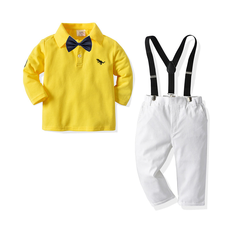 2 Pieces Set Baby Kid Boys Dressy Animals Embroidered Bow Polo Shirts And Solid Color Pants Wholesale 72196985