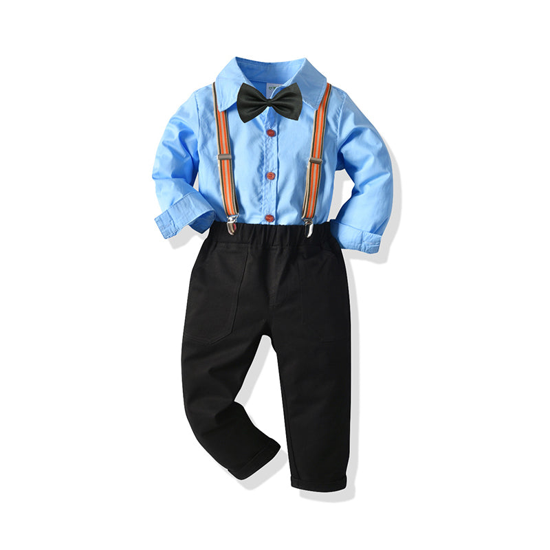 2 Pieces Set Baby Kid Boys Dressy Birthday Party Solid Color Bow Shirts And Pants Suits Wholesale 93206221
