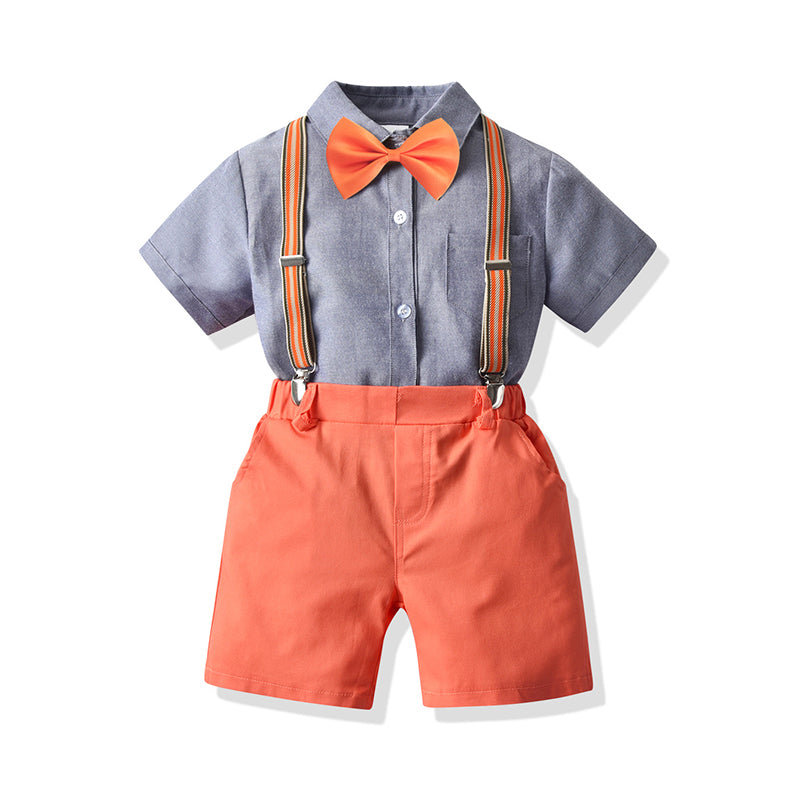 2 Pieces Kid Boy Party Set Bowtie Shirt & Suspender Shorts Wholesale 79094269