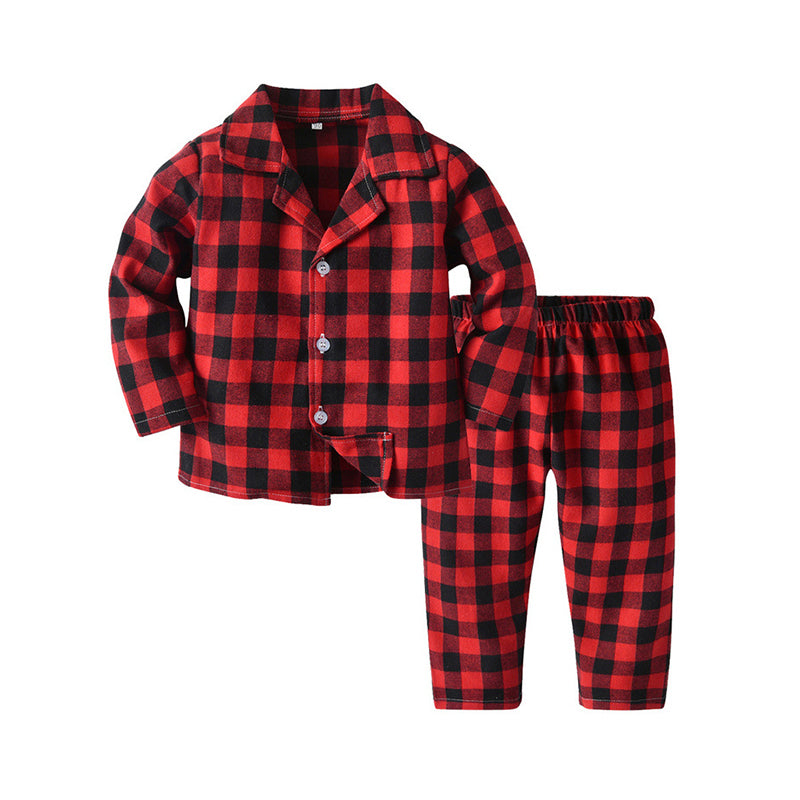 2 Pieces Kid Boy Sleepwear Plaid Set Top & Pants Wholesale 93634974