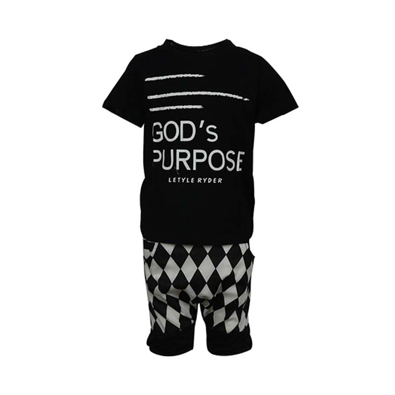 2 Pieces Kid Boy Street Style Set Letter Print T-shirt And Geometric Shorts  Wholesale 59772521