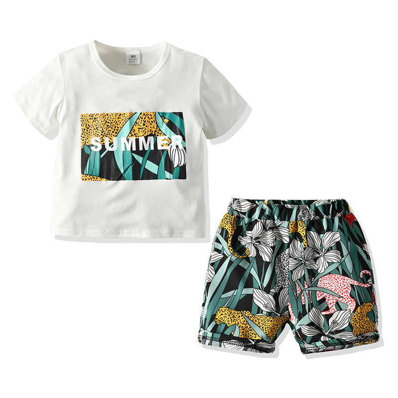 2 Pieces Kid Boy Summer Leopard Set Tee With Shorts Wholesale 20764430