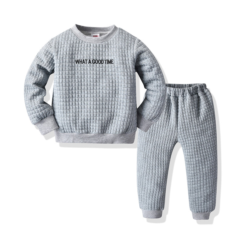 2 Pieces Kid Boy What A Good Time Waffle Set Sweatshirt And Sweatpants Wholesale 21954295