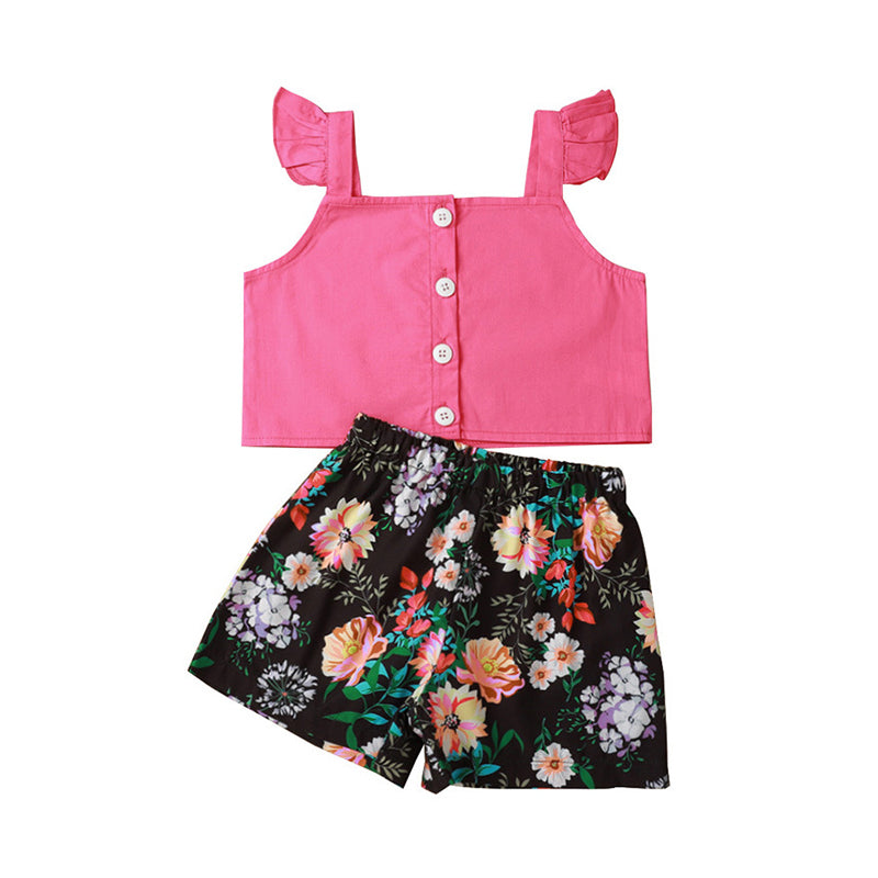 2 Pieces Kid Girl Cami Rose Top & Allover Floral Shorts Set Wholesale 96004834