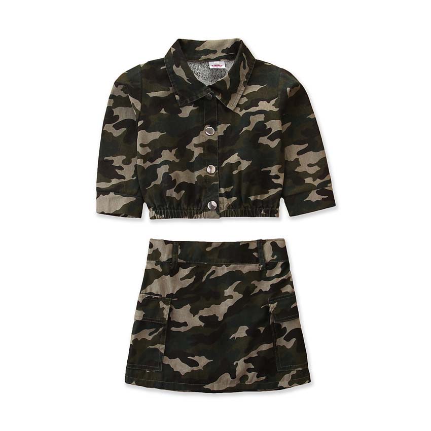 2 Pieces Kid Girl Camouflage Set Top Matching Skirt Wholesale 12027240