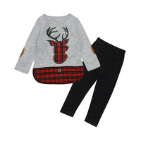 Load image into Gallery viewer, 2 Pieces Kid Girl Christmas Set Deer Check Top Matching Pants Wholesale 76533385
