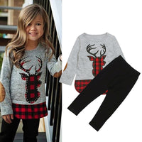 Load image into Gallery viewer, 2 Pieces Kid Girl Christmas Set Deer Check Top Matching Pants Wholesale 76533385
