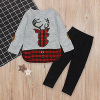 Load image into Gallery viewer, 2 Pieces Kid Girl Christmas Set Deer Check Top Matching Pants Wholesale 76533385
