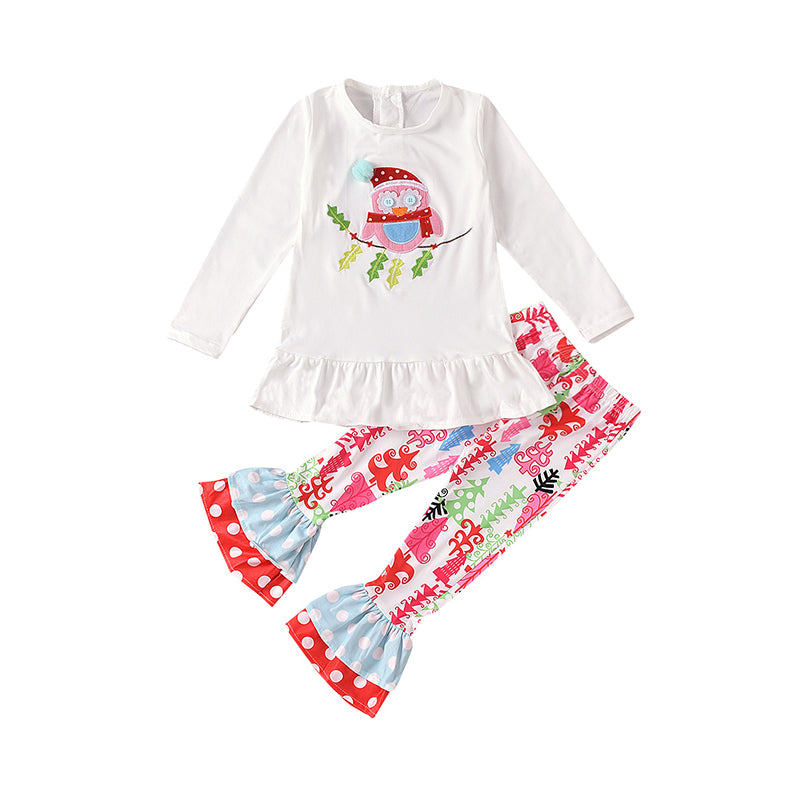 2 Pieces Set Baby Kid Girls Christmas Animals Embroidered Tops Flower And Polka dots Pants Wholesale 21077385