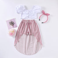 Load image into Gallery viewer, 2 Pieces Kid Girl Crop Top Matching Hi Lo Hem Stripe Skirt Set Wholesale 43414811
