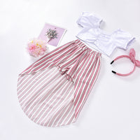 Load image into Gallery viewer, 2 Pieces Kid Girl Crop Top Matching Hi Lo Hem Stripe Skirt Set Wholesale 43414811
