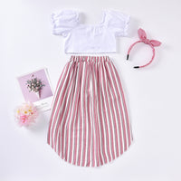 Load image into Gallery viewer, 2 Pieces Kid Girl Crop Top Matching Hi Lo Hem Stripe Skirt Set Wholesale 43414811
