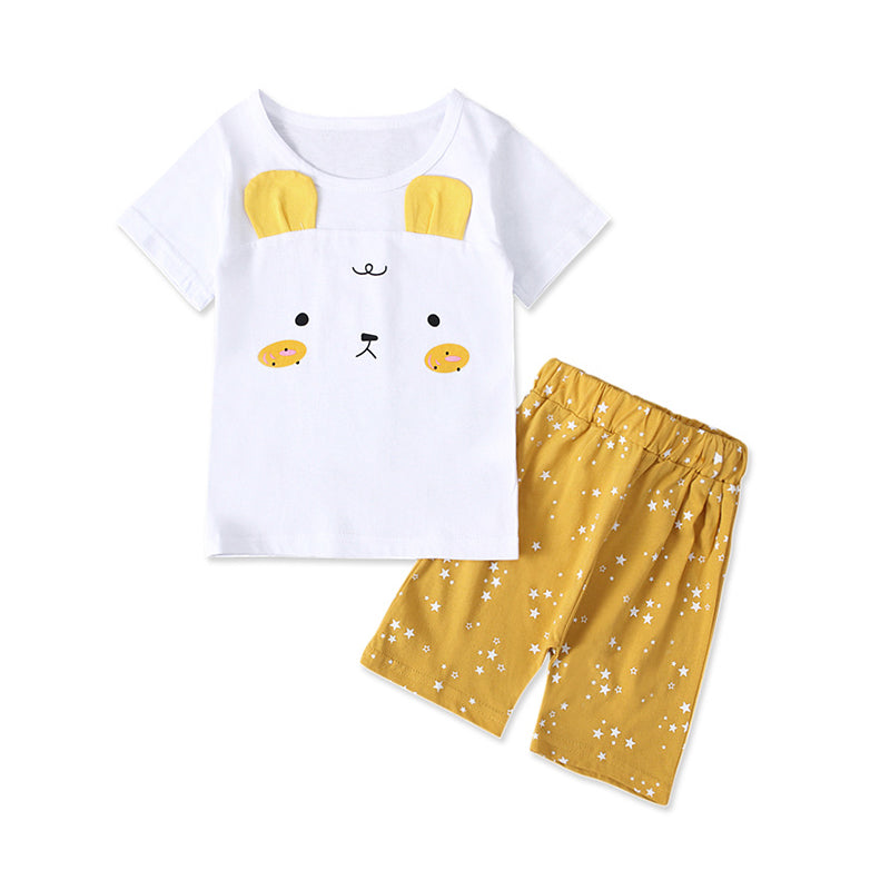 2 Pieces Kid Girl Dog Pattern Tee And Star Shorts Set Wholesale 95322419
