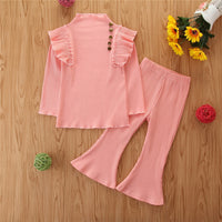 Load image into Gallery viewer, 2 Pieces Kid Girl Flutter Sleeev Turtle Neck Top Matching Flared Pants Set Wholesale 06874764
