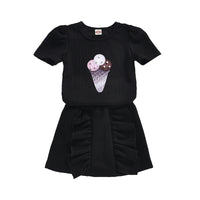 Load image into Gallery viewer, 2 Pieces Set Baby Kid Girls Muslin&amp;Ribbed Print T-Shirts And Solid Color Skirts Wholesale 04067454
