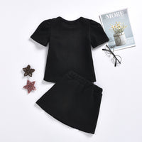 Load image into Gallery viewer, 2 Pieces Set Baby Kid Girls Muslin&amp;Ribbed Print T-Shirts And Solid Color Skirts Wholesale 04067454
