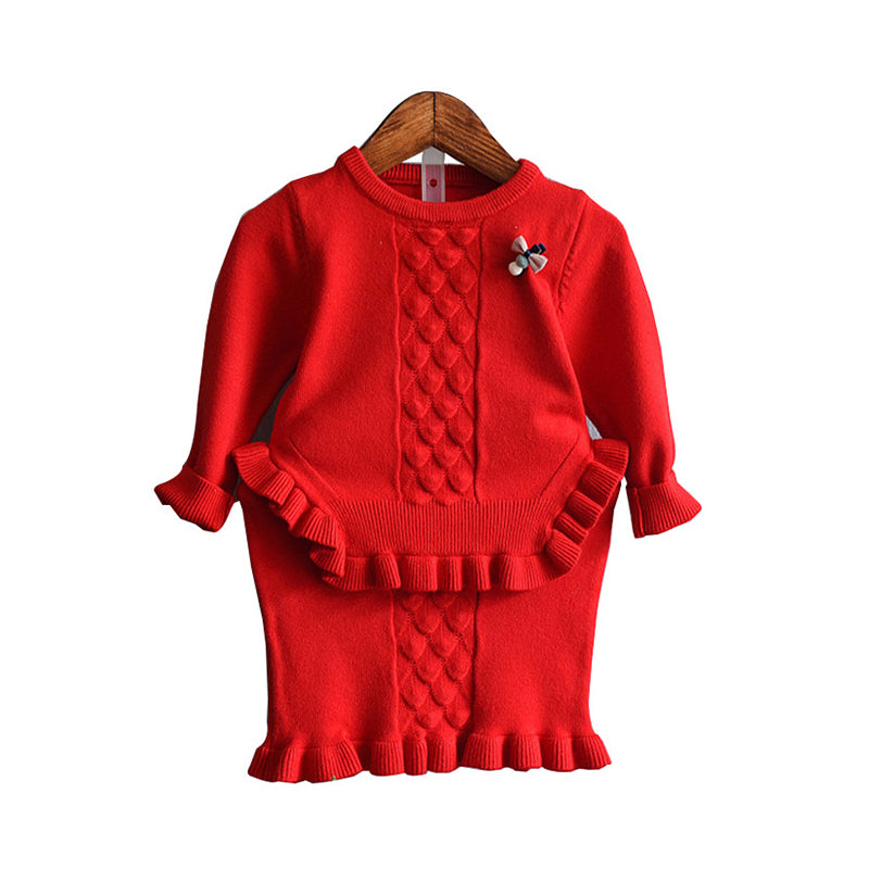 2 Pieces Kid Girl Knit Set Top Matching Skirt Wholesale 16885974