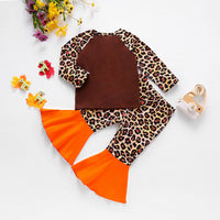 Load image into Gallery viewer, 2 Pieces Kid Girl Leopard Set Pumpkin Top With Flared Trousers Wholesale 78697206
