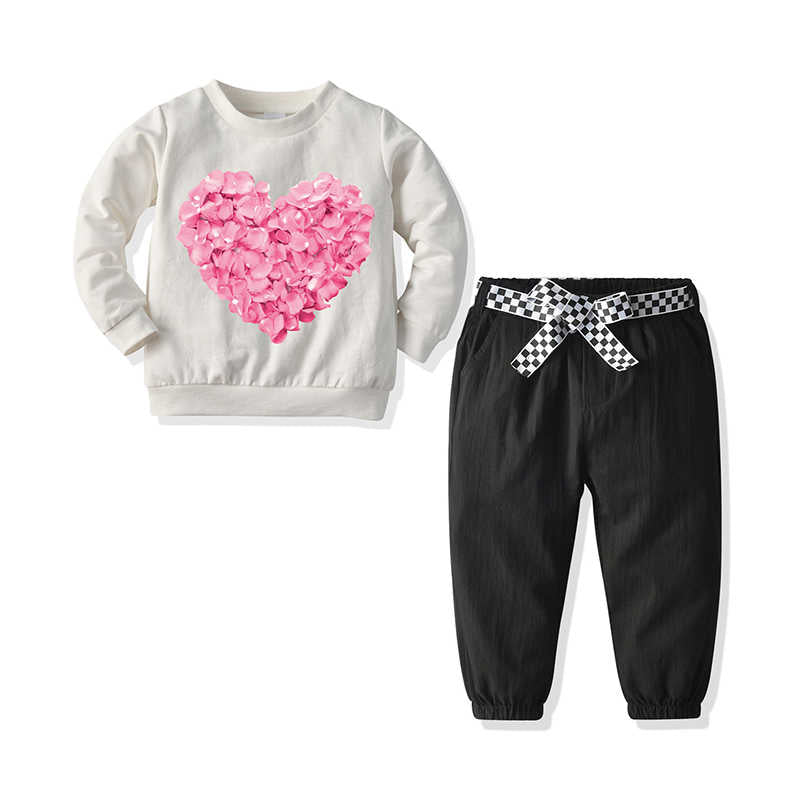 2 Pieces Kid Girl Love Heart Sweatshirt & Belted Pants Set Wholesale 70546678