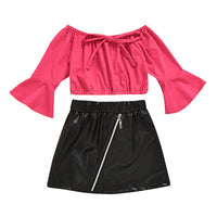 Load image into Gallery viewer, 2 Pieces Set Baby Kid Girls Solid Color Tops And Skirts Wholesale 29427480
