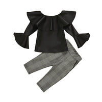 Load image into Gallery viewer, 2 Pieces Set Baby Kid Girls Solid Color Tops And Checked Pants Wholesale 05257484
