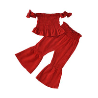 Load image into Gallery viewer, 2 Pieces Set Baby Kid Girls Solid Color Muslin&amp;Ribbed Tops And Pants Wholesale 29867435
