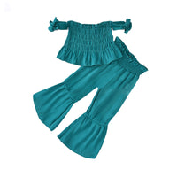 Load image into Gallery viewer, 2 Pieces Set Baby Kid Girls Solid Color Muslin&amp;Ribbed Tops And Pants Wholesale 29867435
