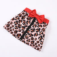 Load image into Gallery viewer, 2 Pieces Set Baby Kid Girls Solid Color Muslin&amp;Ribbed Tops Leopard And Bow Skirts Wholesale 60637411
