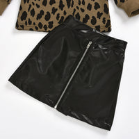Load image into Gallery viewer, 2 Pieces Set Baby Kid Girls Leopard Sweaters And Solid Color Skirts Wholesale 84237499
