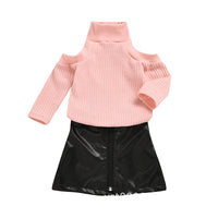 Load image into Gallery viewer, 2 Pieces Set Baby Kid Girls Solid Color Tops And Skirts Wholesale 81567497
