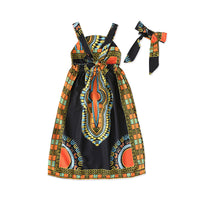 Load image into Gallery viewer, 2 Pieces Set Baby Kid Girls Bohemian Print Dresses And Bow Headwear Wholesale 93037468
