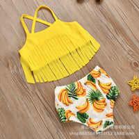 Load image into Gallery viewer, 2 Pieces Kid Girl Swimwear Set Plant Cami Top With Shorts Wholesale 49594668

