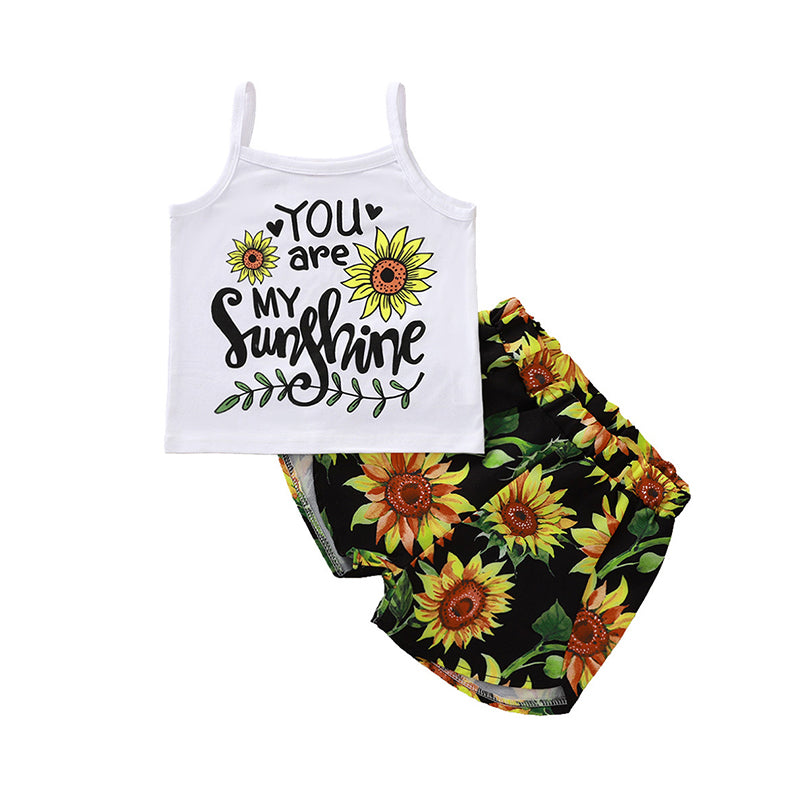 2 Pieces Kid Girl You Are My Sunshine Sunflower Set Cami Top And Shorts Wholesale 93034886
