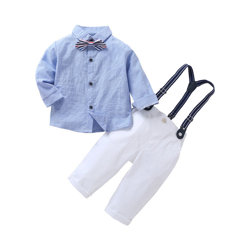 2 Pieces Set Baby Kid Boys Dressy Birthday Party Striped Bow Shirts And Solid Color Pants Suits Wholesale 80846523