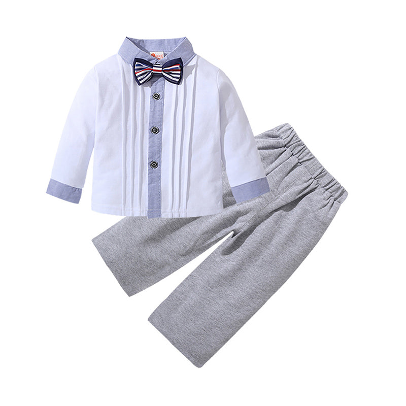 2 Pieces Little Boy Outfit Bowtie Pleated Shirt And Trousers Wholesale 66556425