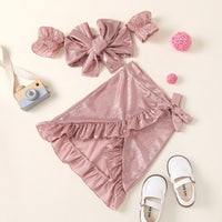 Load image into Gallery viewer, 2 Pieces Little Girl Knot Tie Off Shoulder Top &amp; Ruffled Detail Hi-lo Hem Skirt Set Wholesale 58972714
