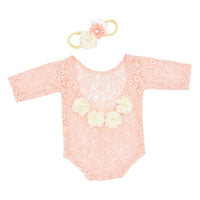 Load image into Gallery viewer, 2 Pieces Newborn Photography Flower Decor Lace Bodysuit With Headband Wholesale 69142332

