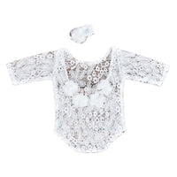Load image into Gallery viewer, 2 Pieces Newborn Photography Flower Decor Lace Bodysuit With Headband Wholesale 69142332
