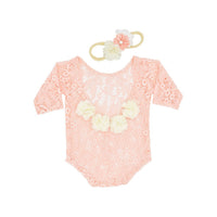 Load image into Gallery viewer, 2 Pieces Newborn Photography Flower Decor Lace Bodysuit With Headband Wholesale 69142332
