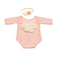 Load image into Gallery viewer, 2 Pieces Newborn Photography Flower Decor Lace Bodysuit With Headband Wholesale 69142332
