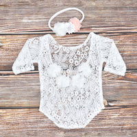 Load image into Gallery viewer, 2 Pieces Newborn Photography Flower Decor Lace Bodysuit With Headband Wholesale 69142332

