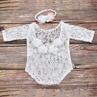 Load image into Gallery viewer, 2 Pieces Newborn Photography Flower Decor Lace Bodysuit With Headband Wholesale 69142332
