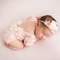Load image into Gallery viewer, 2 Pieces Newborn Photography Flower Decor Lace Bodysuit With Headband Wholesale 69142332
