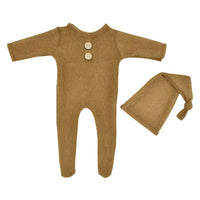 Load image into Gallery viewer, 2 Pieces Newborn Photography Solid Color Footed Jumpsuit With Hat Wholesale 23112307
