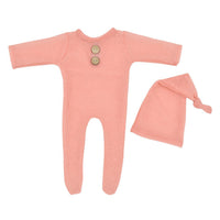 Load image into Gallery viewer, 2 Pieces Newborn Photography Solid Color Footed Jumpsuit With Hat Wholesale 23112307
