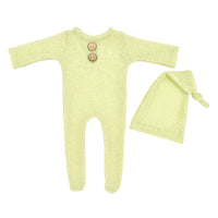 Load image into Gallery viewer, 2 Pieces Newborn Photography Solid Color Footed Jumpsuit With Hat Wholesale 23112307
