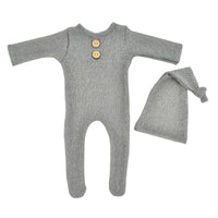 Load image into Gallery viewer, 2 Pieces Newborn Photography Solid Color Footed Jumpsuit With Hat Wholesale 23112307
