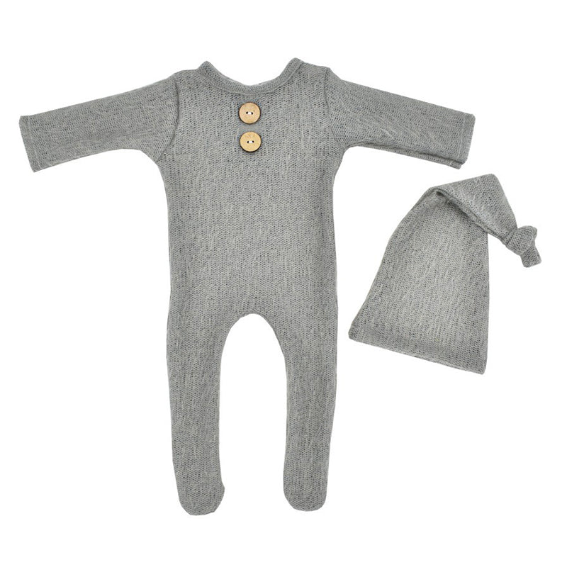 2 Pieces Newborn Photography Solid Color Footed Jumpsuit With Hat Wholesale 23112307